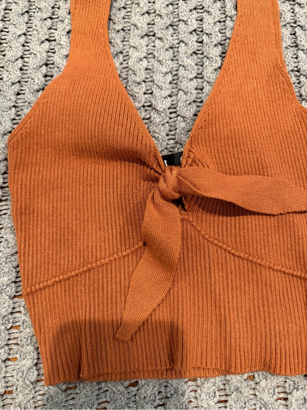 Lulu's Rust Tie-Front Ribbed Crop Top - Picture 2 of 4